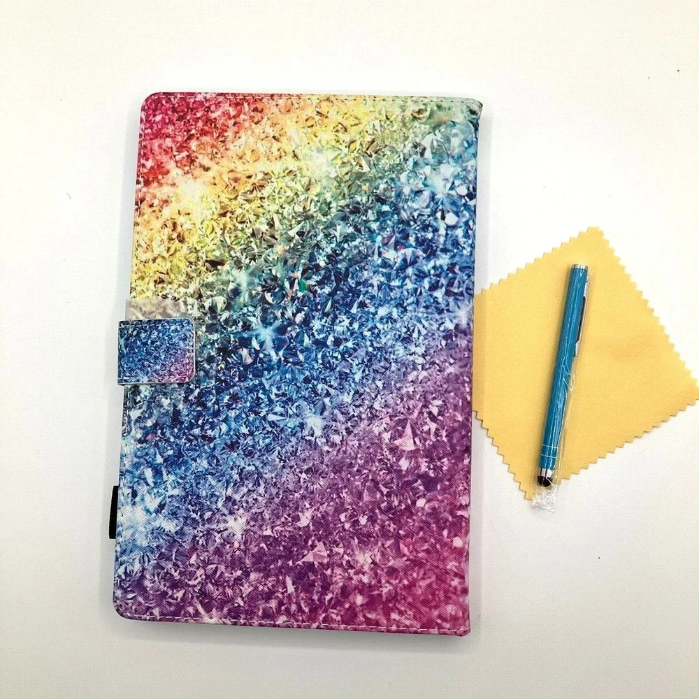 Samsung Galaxy Tab A7 10.5 2020 Rainbow Folio Case with Stylus + Cleaning Cloth